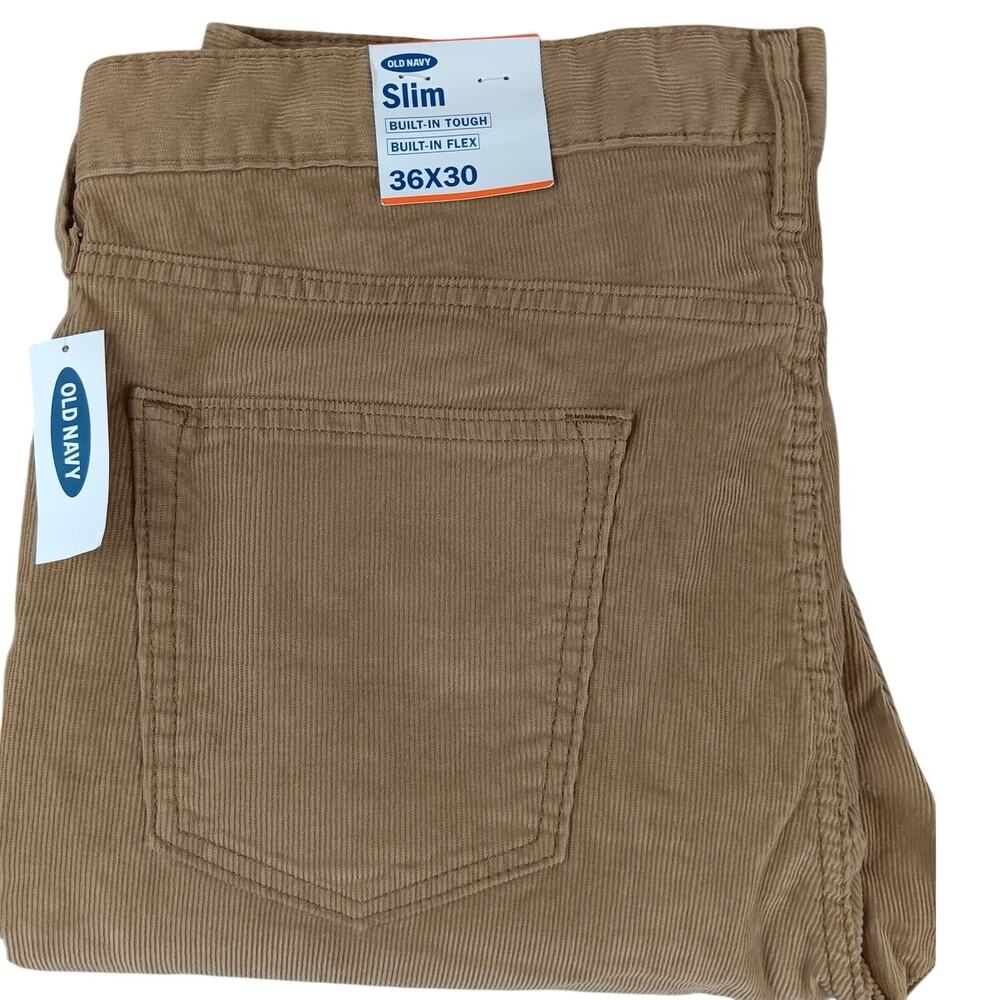 Old Navy Corduroy Slim Straight Pants Mens 36X30 Light Brown Built In‎ Flex
